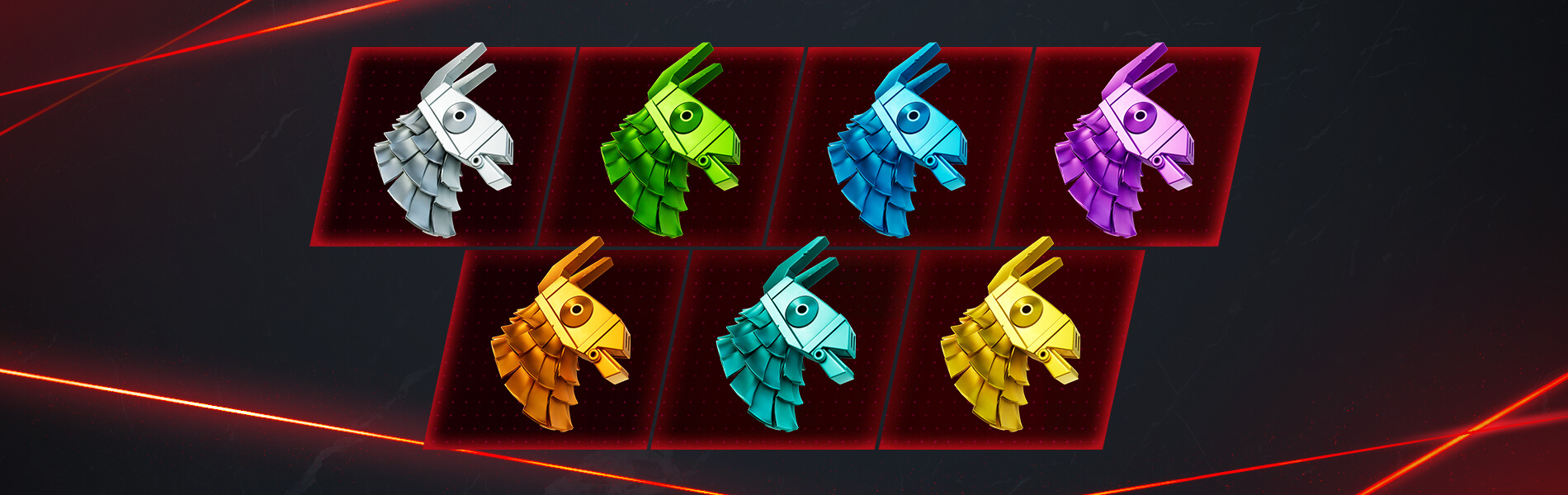 All seven styles of the Precious Lama backpack in Fortnite.
